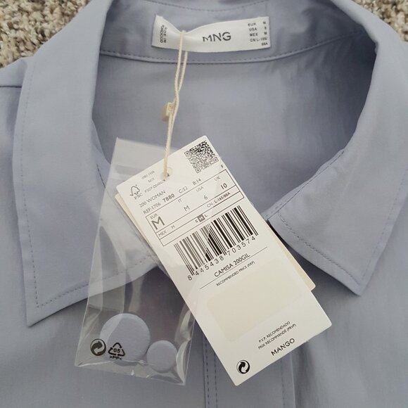 Mango Fitted Cotton Poplin Shirt Button Down Up Blue Office Work Business Casual - Picture 11 of 14